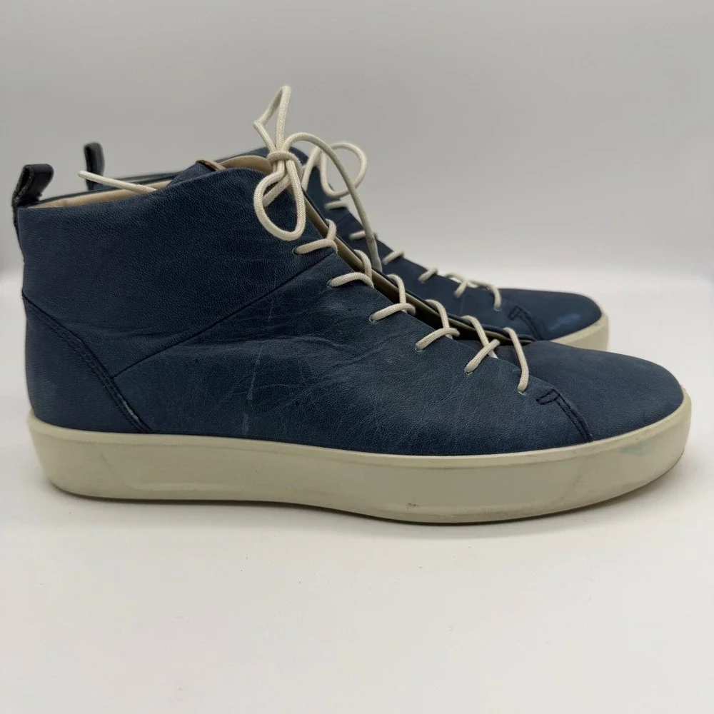 ECCO Soft 8 Indigo Blue Leather High Top Lace Up Sneakers Womens 8 EU 39